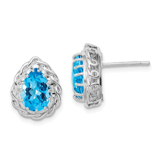 Sterling Silver Rhodium-plated Blue Topaz Earrings