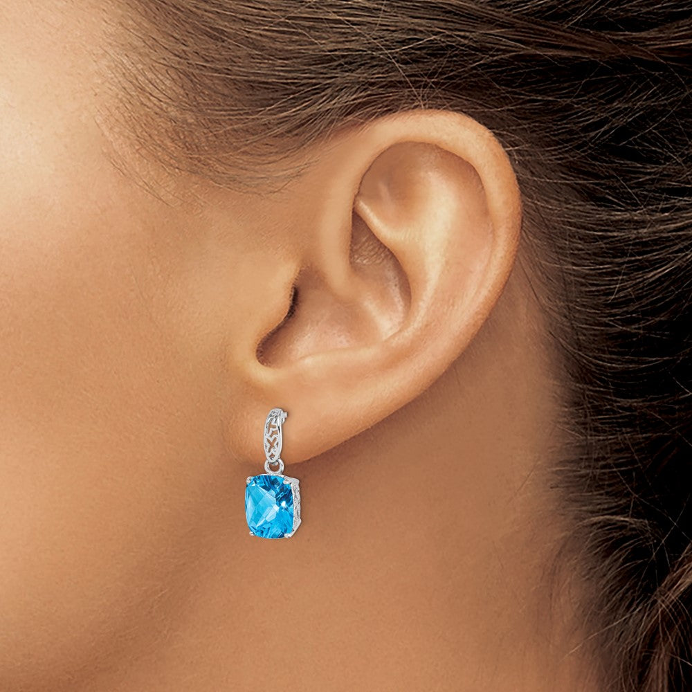 Sterling Silver Rhodium-plated Blue Topaz Earrings