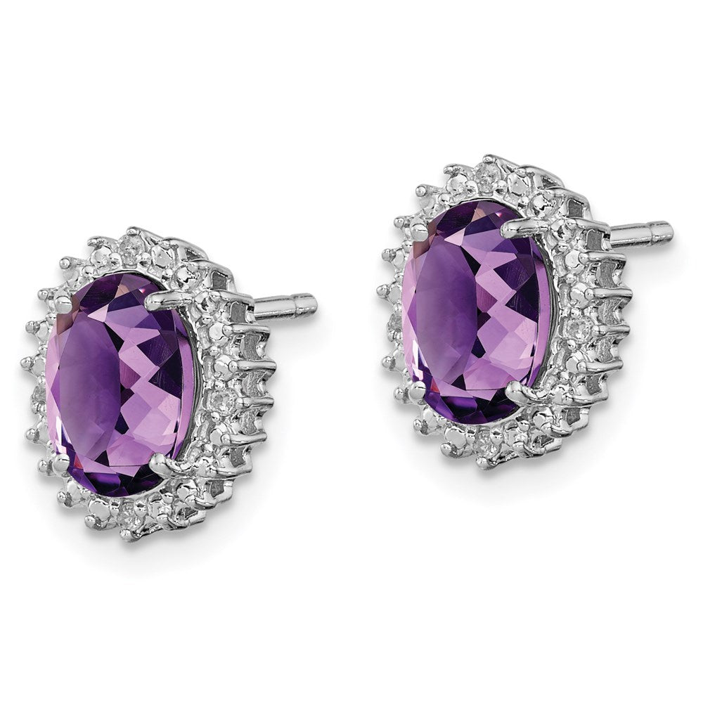 Sterling Silver Rhodium-plated Amethyst and Diamond Earrings