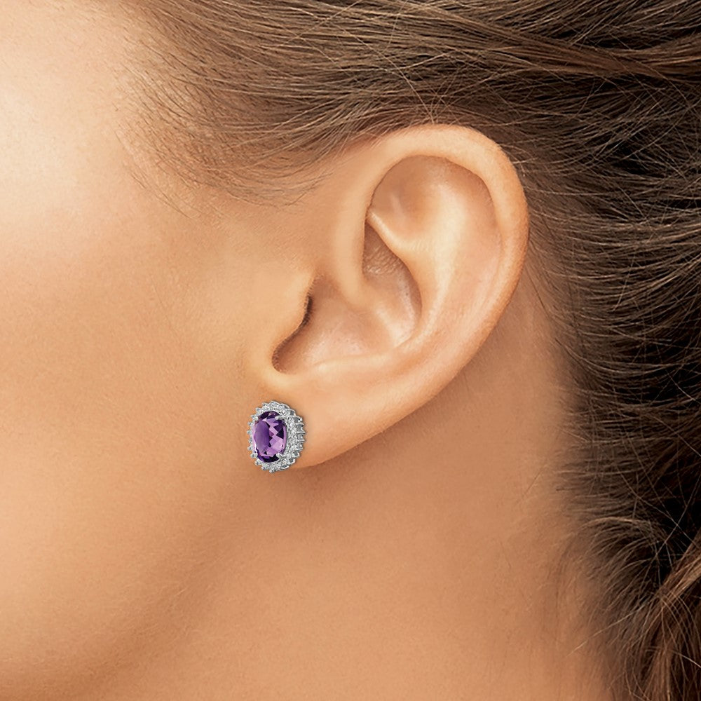 Sterling Silver Rhodium-plated Amethyst and Diamond Earrings