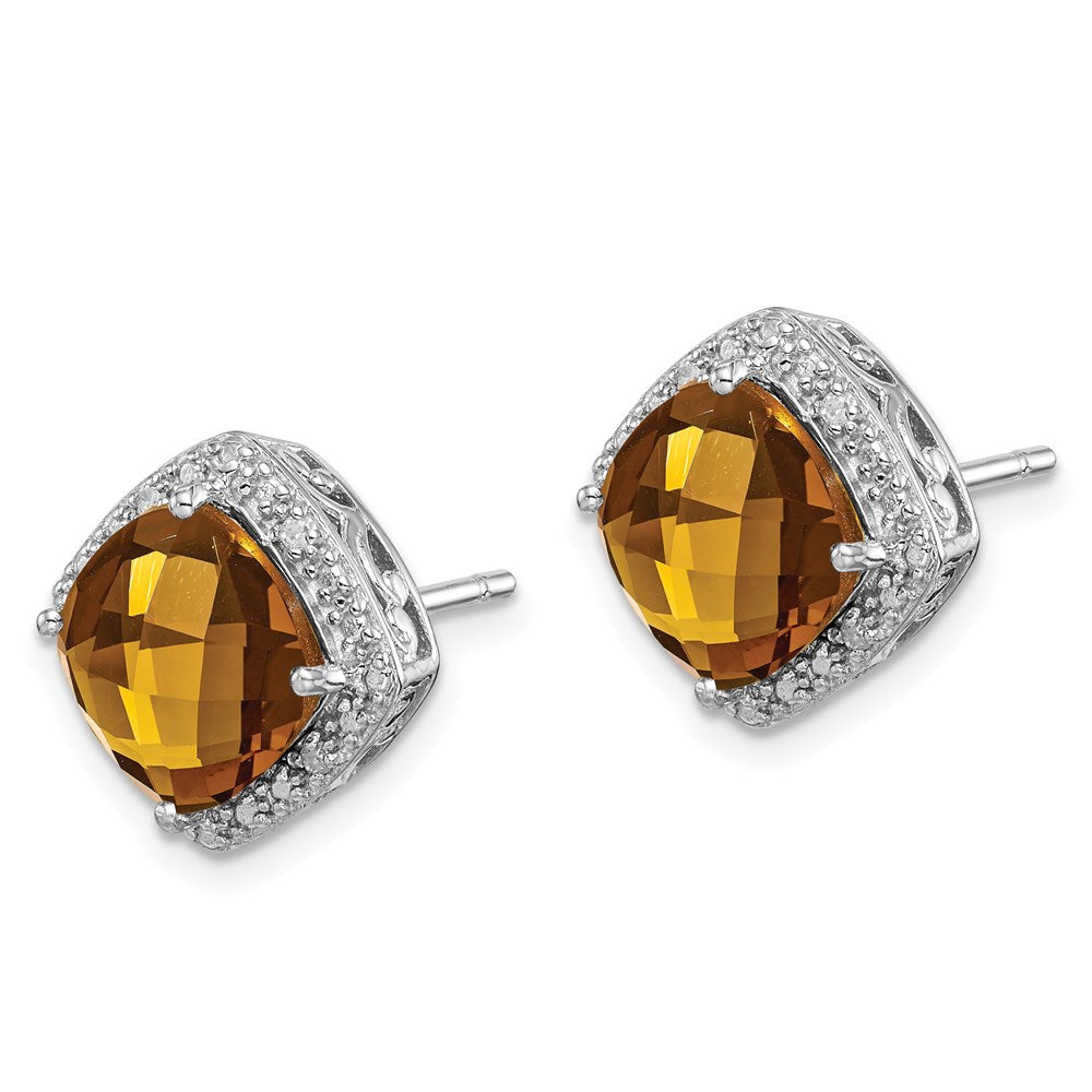 Sterling Silver Rhodium-plated Whiskey Quartz and Diamond Earrings