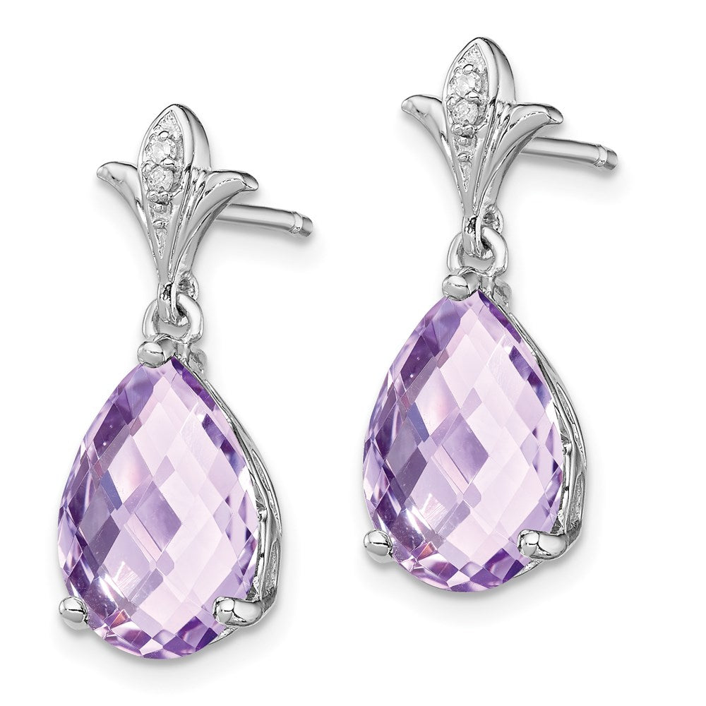 Sterling Silver Rhodium-plated Pink Quartz and Diamond Earrings