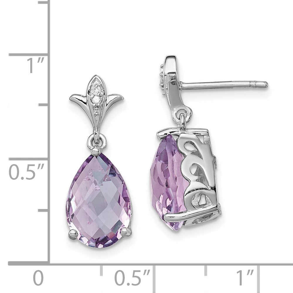 Sterling Silver Rhodium-plated Pink Quartz and Diamond Earrings