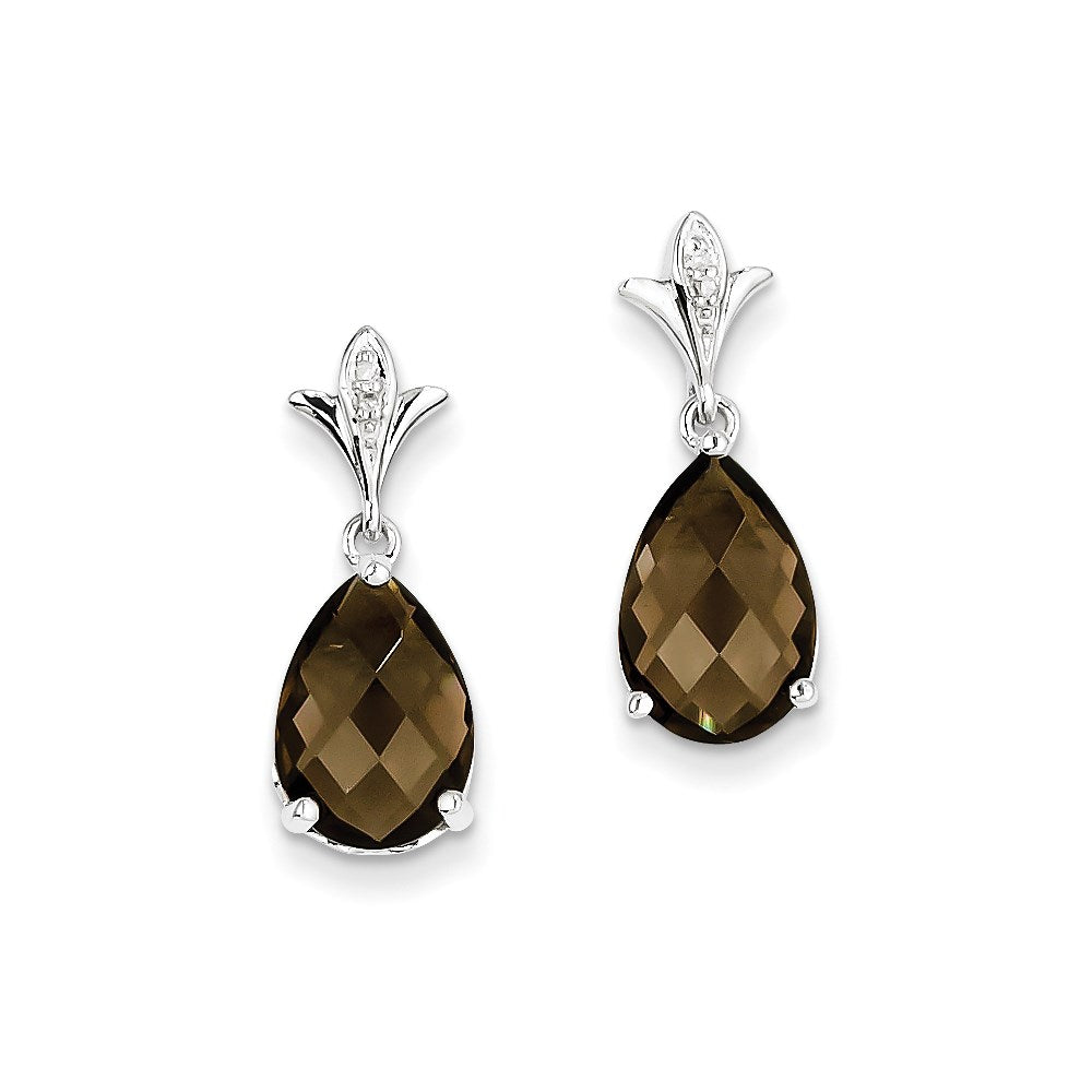 Sterling Silver Smoky Quartz and Diamond Earrings