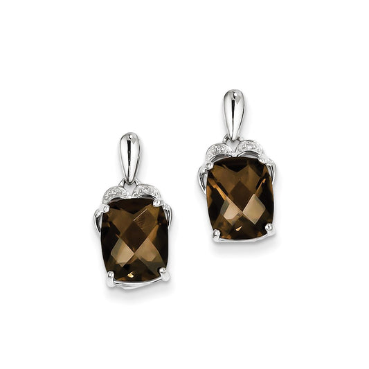 Sterling Silver Smoky Quartz and Diamond Earrings