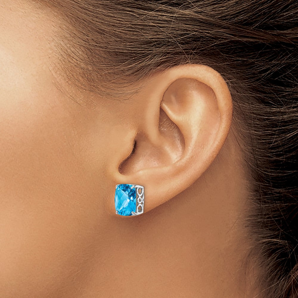 Sterling Silver Rhodium-plated Blue Topaz Earrings