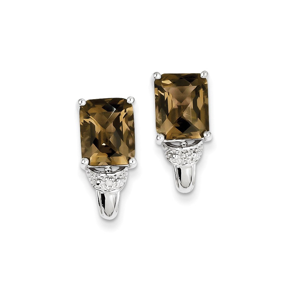 Sterling Silver Smoky Quartz and Diamond Earrings