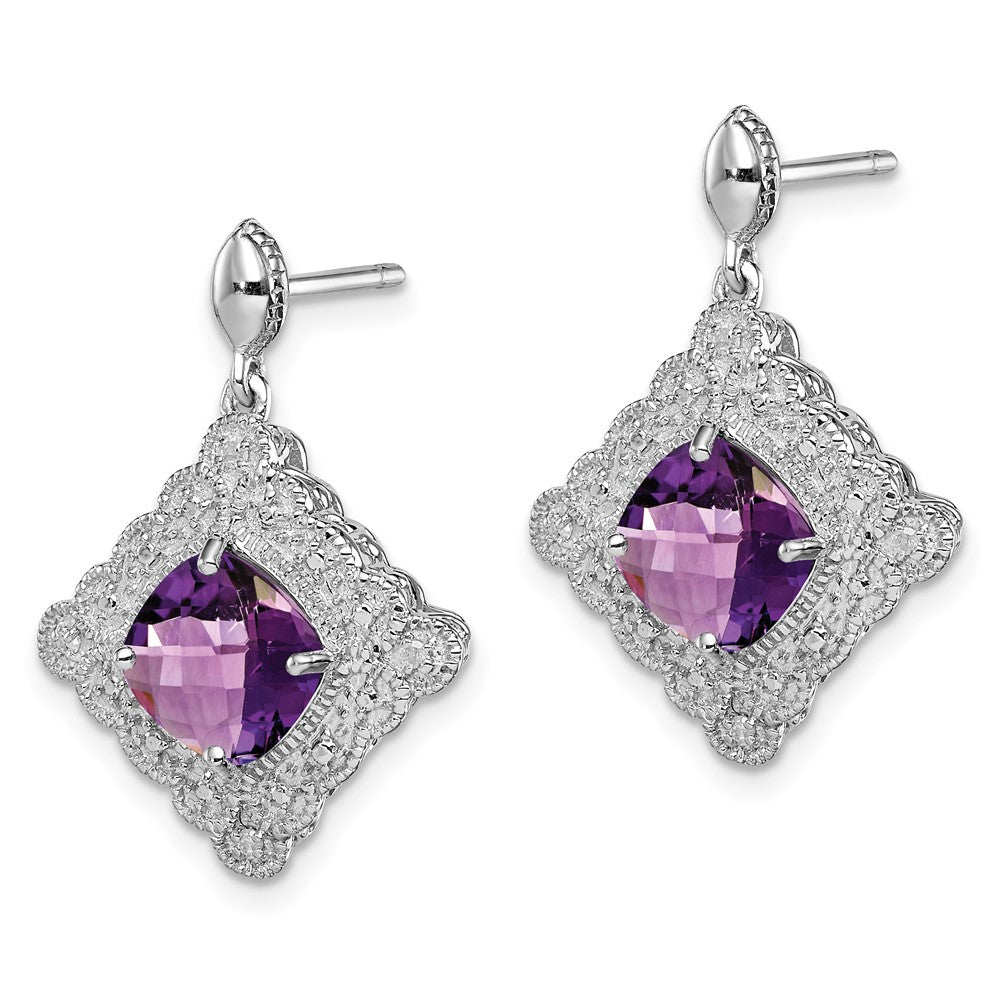 Sterling Silver Rhodium-plated Amethyst and Diamond Earrings