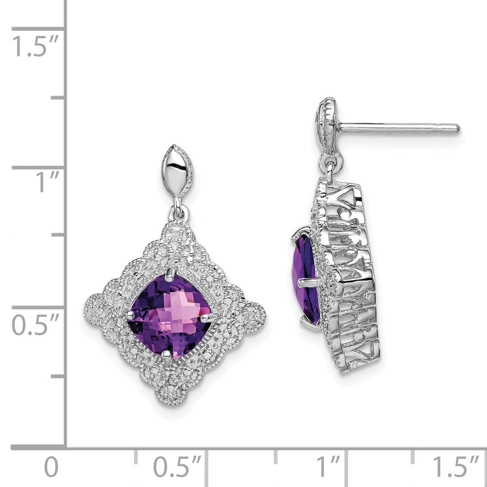 Sterling Silver Rhodium-plated Amethyst and Diamond Earrings