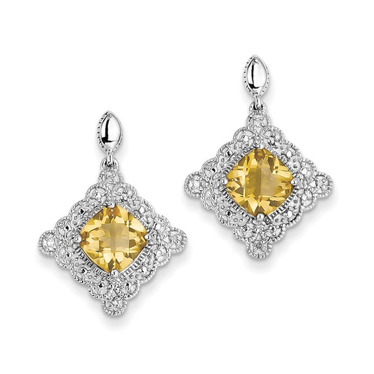 Sterling Silver Citrine and Diamond Earrings