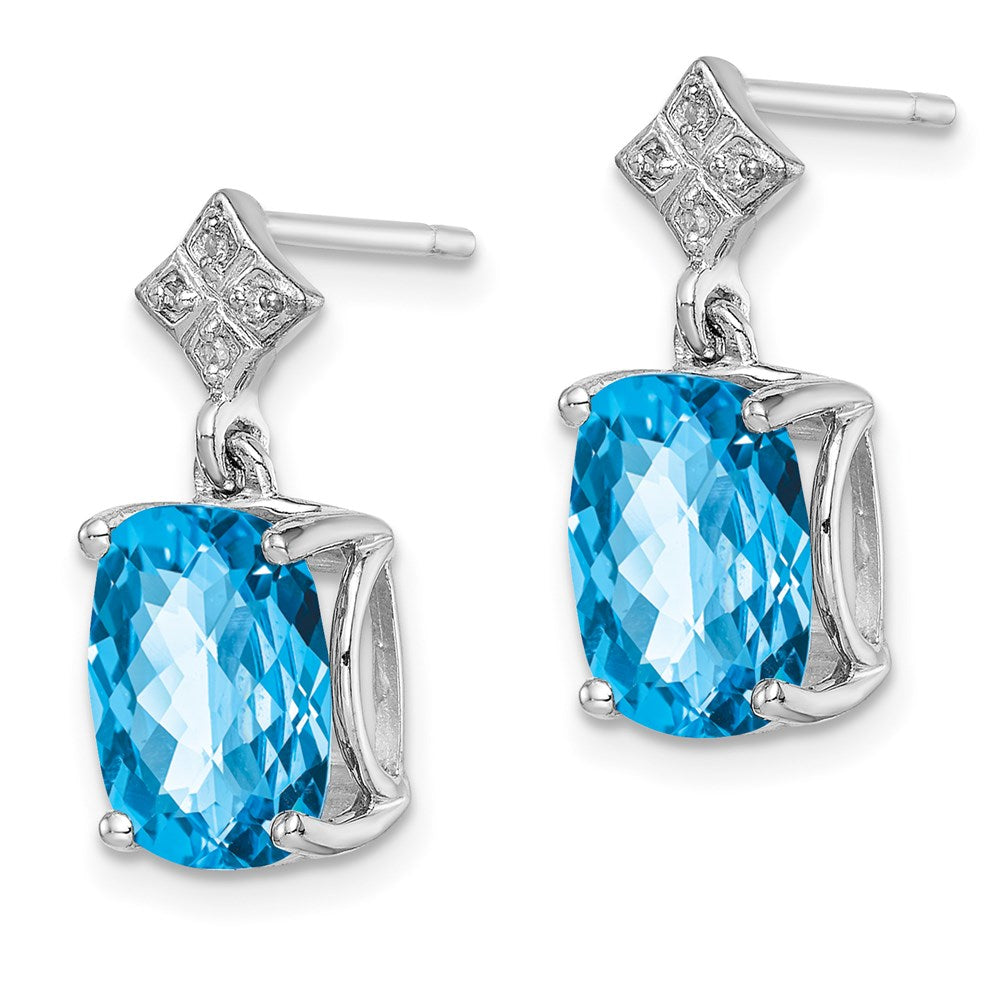 Sterling Silver Rhodium-plated Blue Topaz and Diamond Earrings