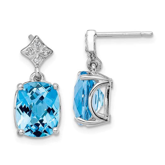 Sterling Silver Rhodium-plated Blue Topaz and Diamond Earrings