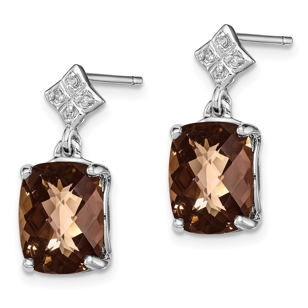 Sterling Silver Rhodium-plated Smoky Quartz and Diamond Earrings