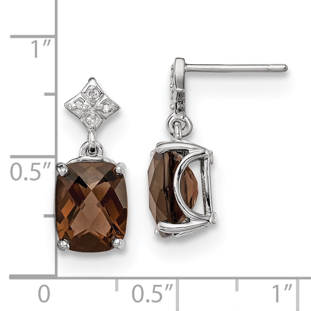 Sterling Silver Rhodium-plated Smoky Quartz and Diamond Earrings