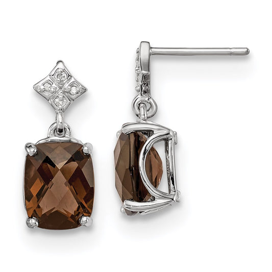 Sterling Silver Rhodium-plated Smoky Quartz and Diamond Earrings