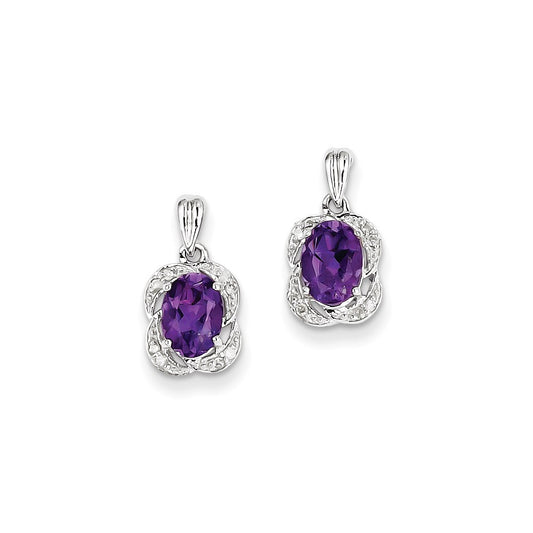 Sterling Silver Amethyst and Diamond Earrings