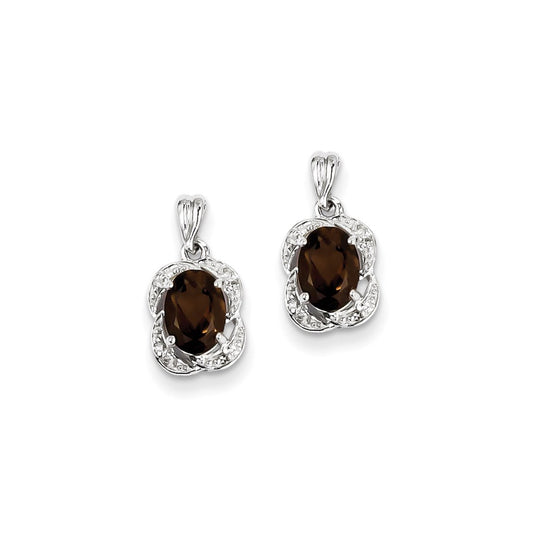 Sterling Silver Smoky Quartz and Diamond Earrings