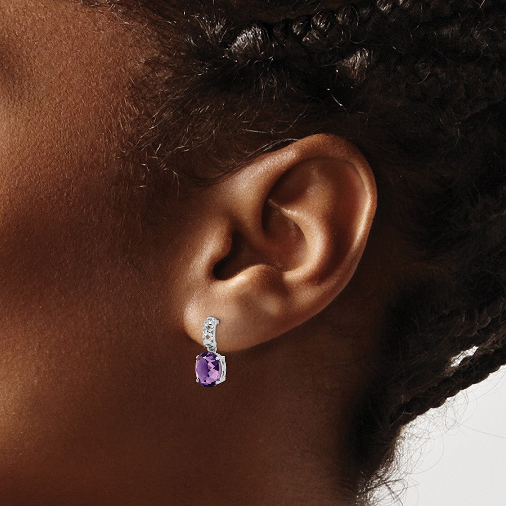 Sterling Silver Rhodium-plated Amethyst Earrings