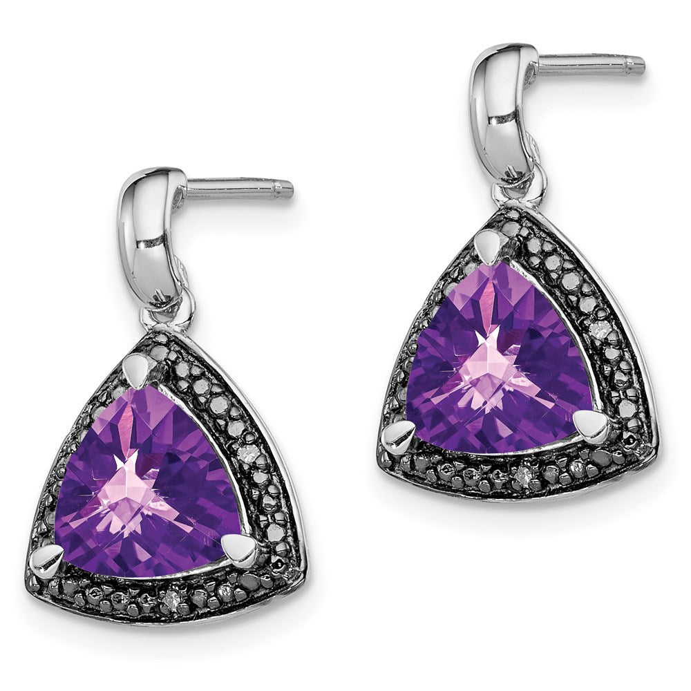 Sterling Silver Rhodium-plated Amethyst and Diamond Earrings