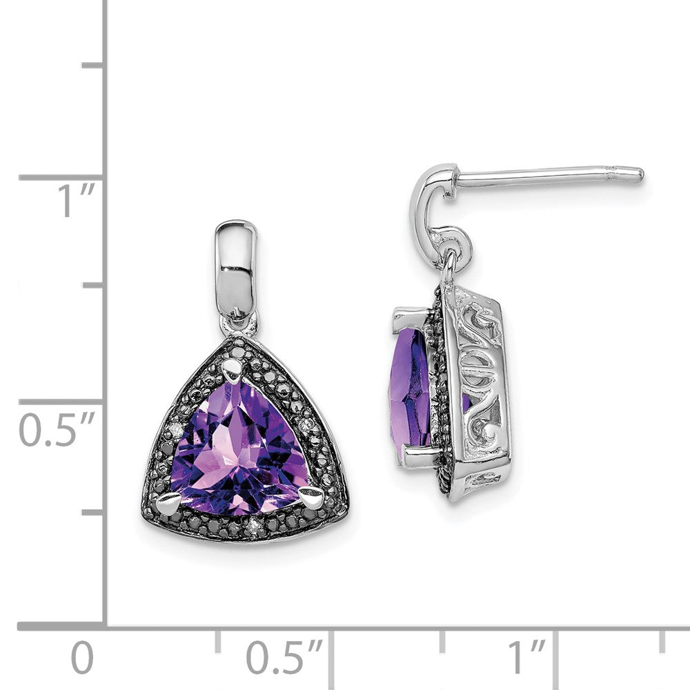 Sterling Silver Rhodium-plated Amethyst and Diamond Earrings