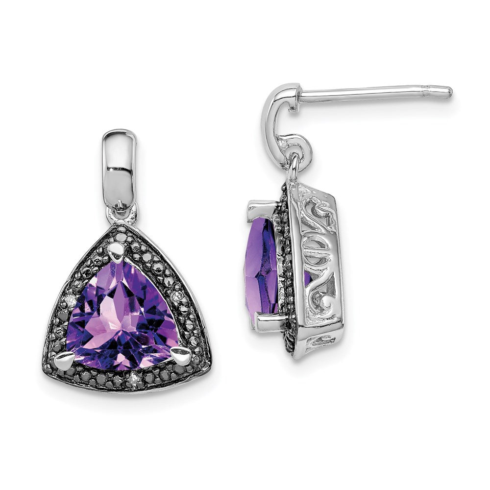 Sterling Silver Rhodium-plated Amethyst and Diamond Earrings