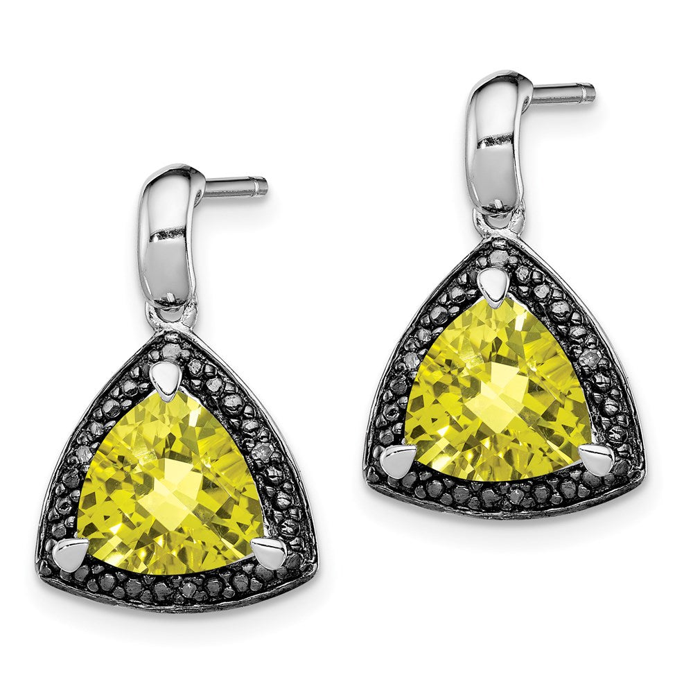 Sterling Silver Rhodium-plated Lemon Quartz and Diamond Earrings