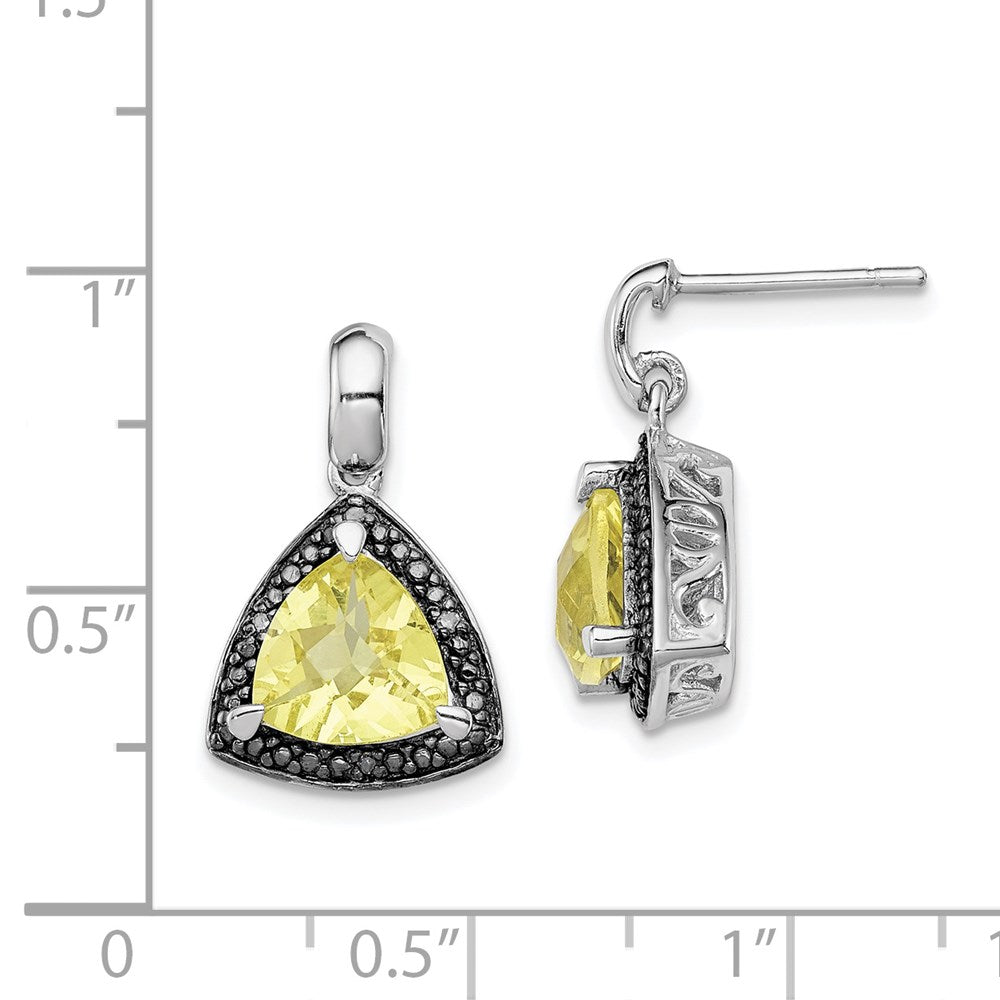 Sterling Silver Rhodium-plated Lemon Quartz and Diamond Earrings