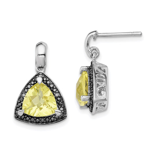 Sterling Silver Rhodium-plated Lemon Quartz and Diamond Earrings