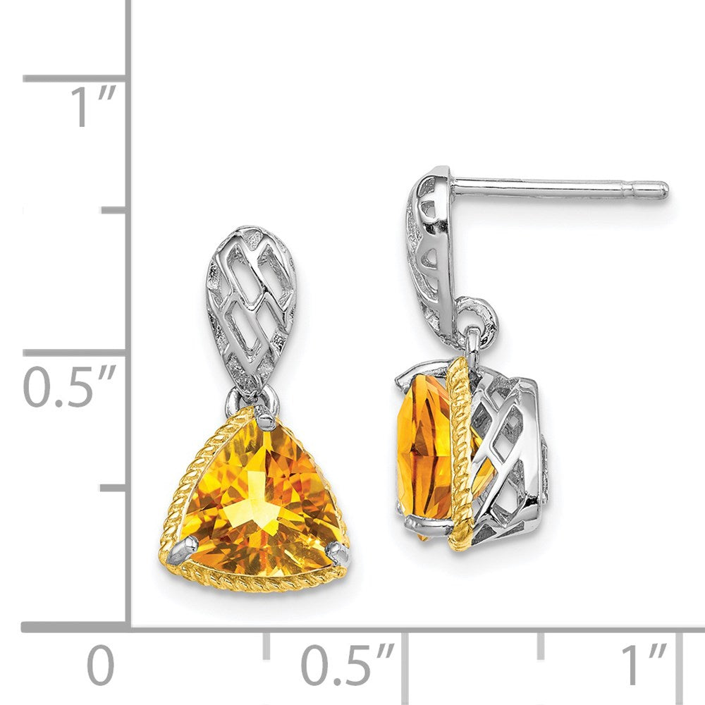 Sterling Silver Rhodium-plated w/ Flash Gold-plate Accent Citrine Earrings