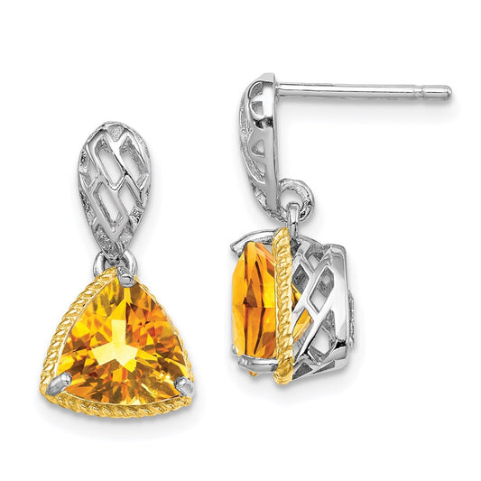 Sterling Silver Rhodium-plated w/ Flash Gold-plate Accent Citrine Earrings