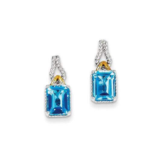 Sterling Silver w/ Flash Gold-plate Accent Blue Topaz Earrings