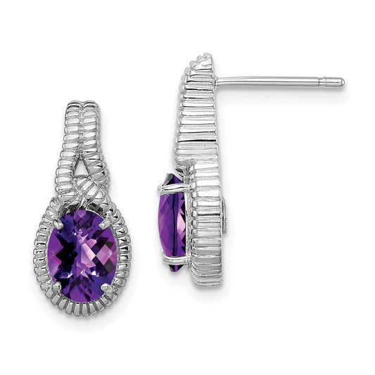 Sterling Silver Rhodium-plated Amethyst Earrings