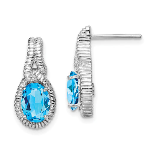 Sterling Silver Rhodium-plated Blue Topaz Earrings