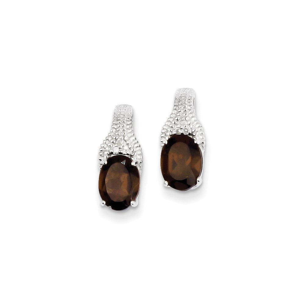 Sterling Silver Smoky Quartz and Diamond Earrings