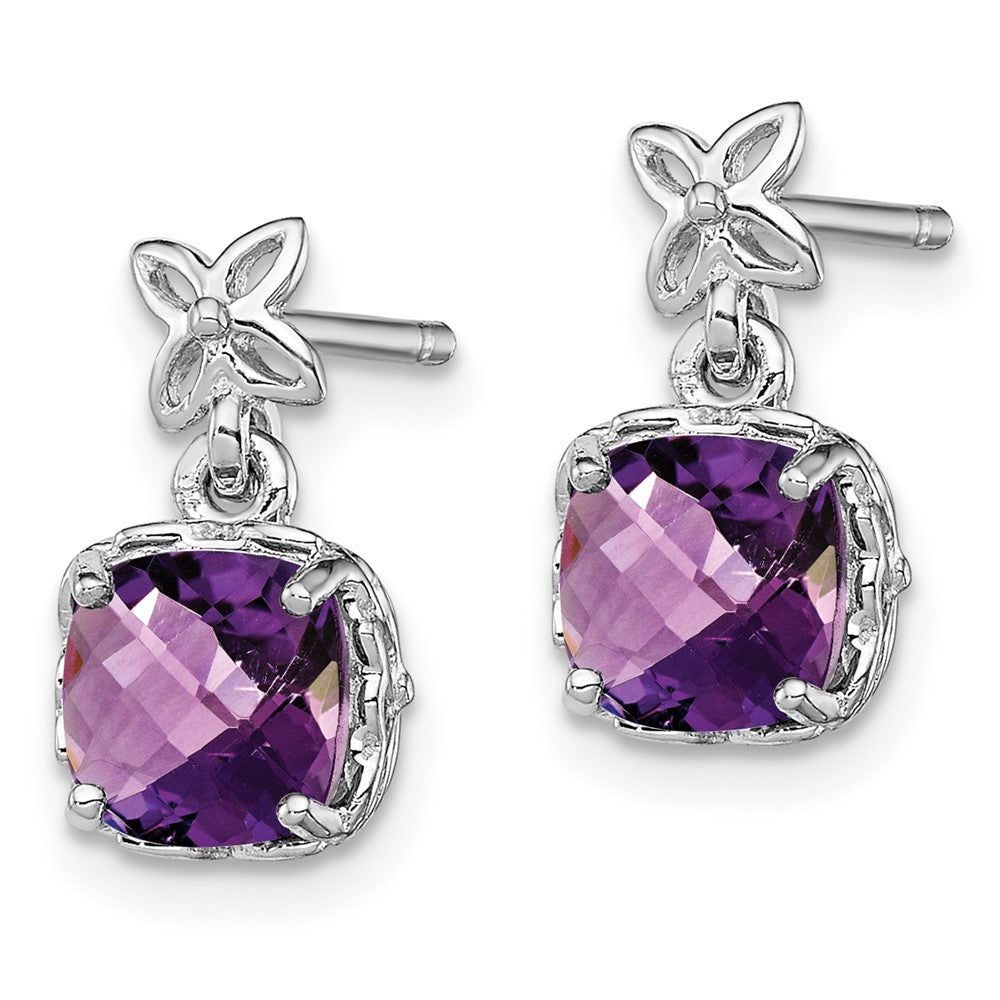 Sterling Silver Rhodium-plated Amethyst Earrings