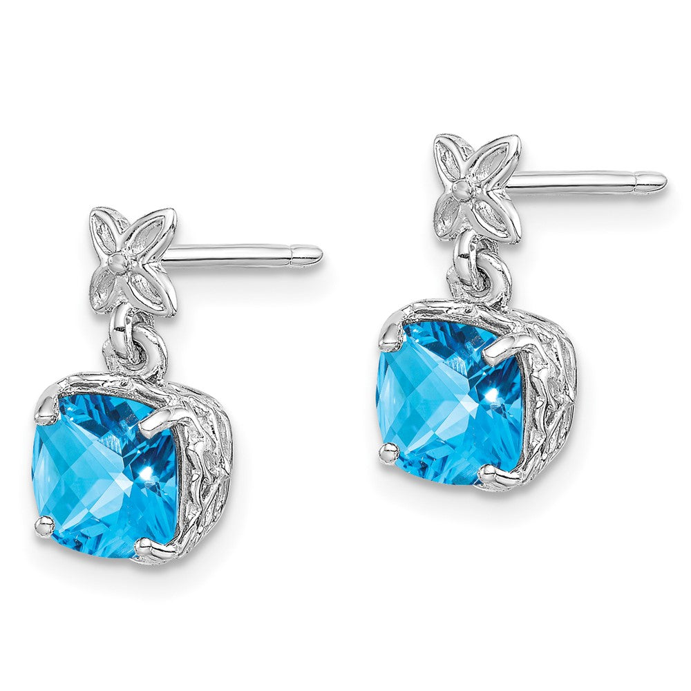 Sterling Silver Rhodium-plated Blue Topaz Earrings