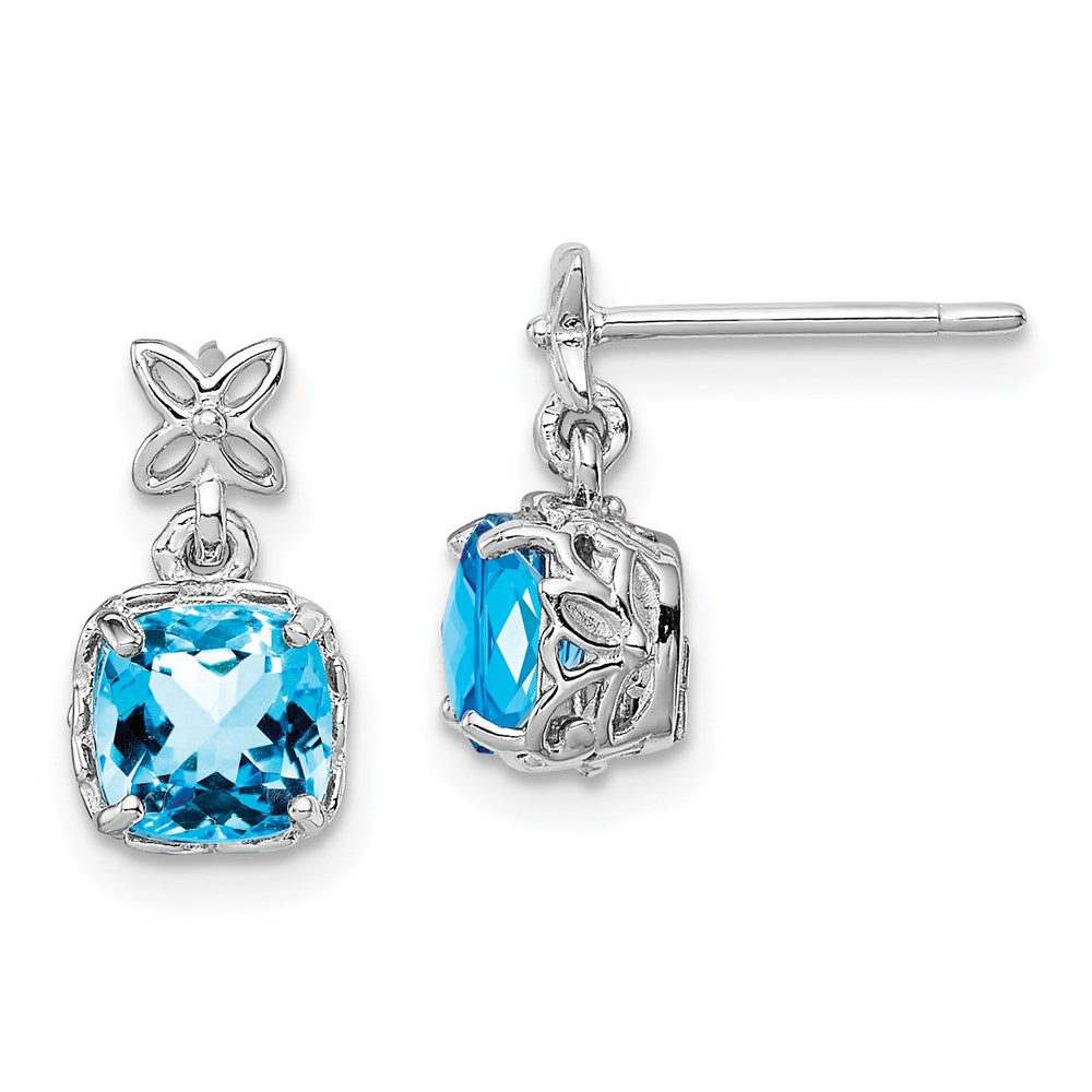 Sterling Silver Rhodium-plated Blue Topaz Earrings