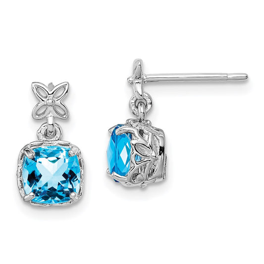 Sterling Silver Rhodium-plated Blue Topaz Earrings