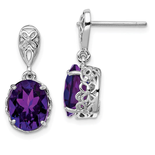 Sterling Silver Rhodium-plated Amethyst Earrings