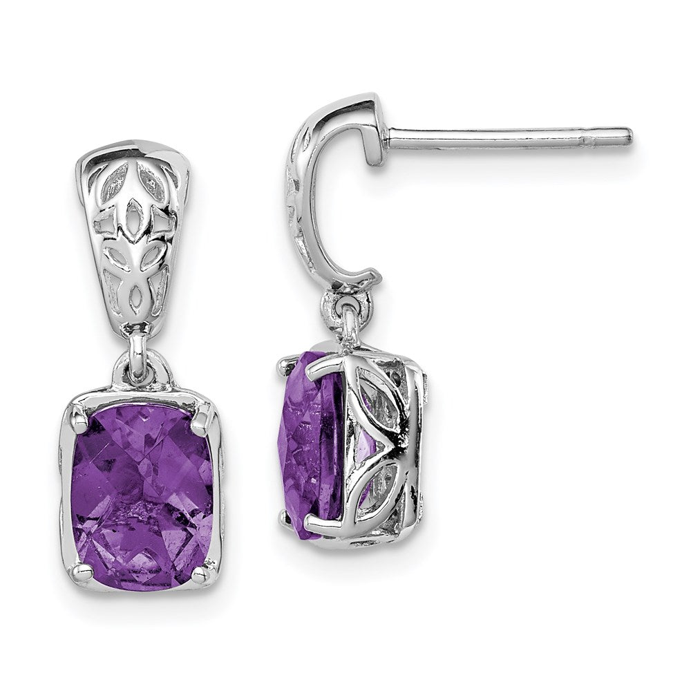 Sterling Silver Rhodium-plated Amethyst Earrings