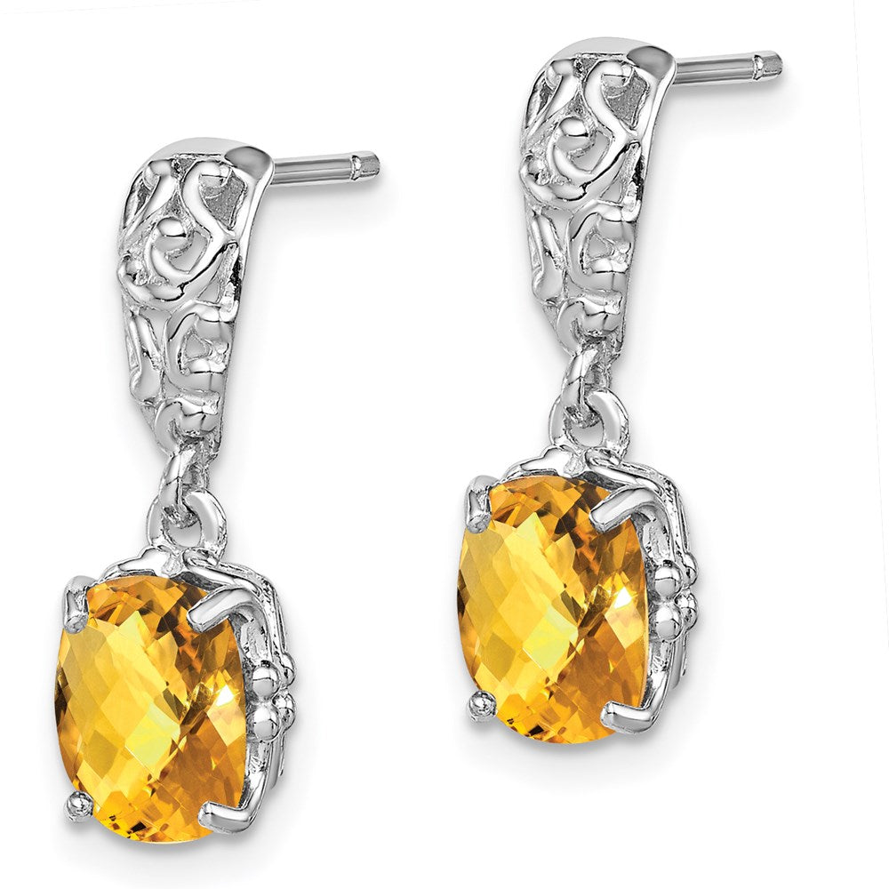 Sterling Silver Rhodium-plated Citrine Earrings