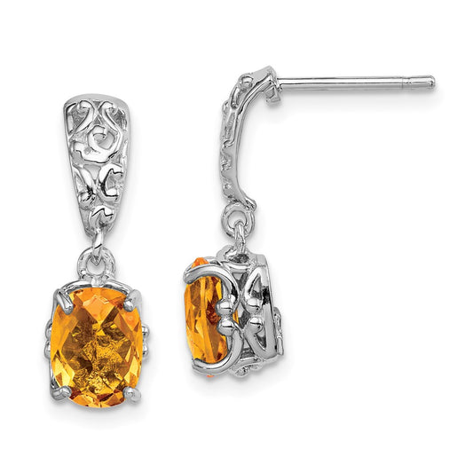 Sterling Silver Rhodium-plated Citrine Earrings