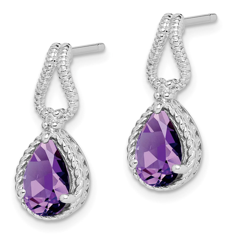 Sterling Silver Rhodium-plated Amethyst and Diamond Earrings