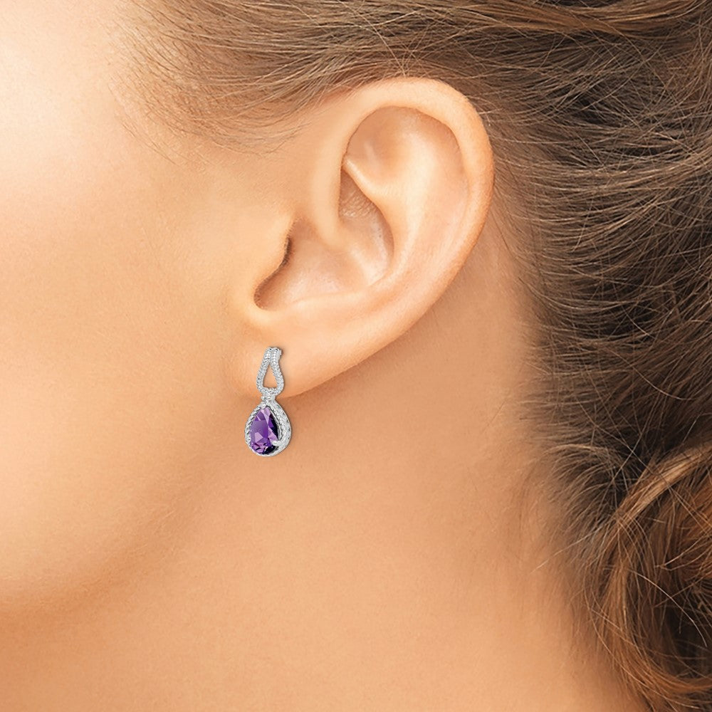 Sterling Silver Rhodium-plated Amethyst and Diamond Earrings