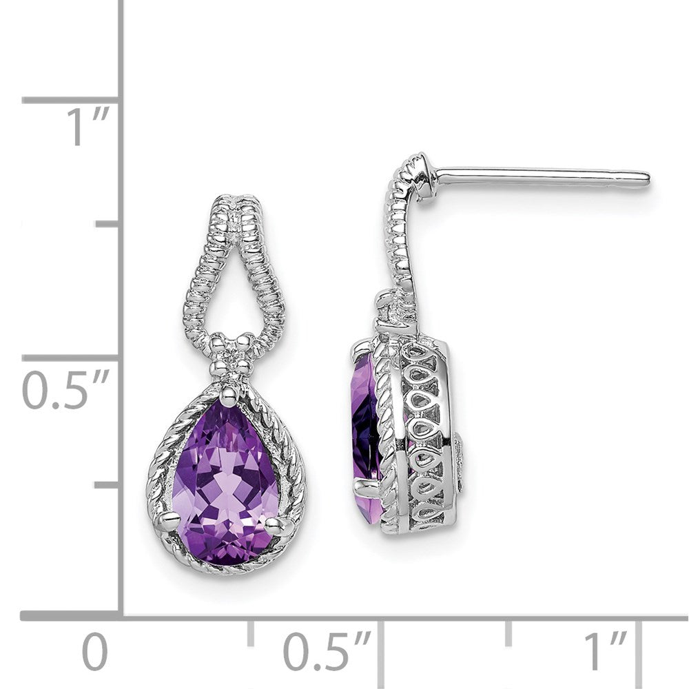 Sterling Silver Rhodium-plated Amethyst and Diamond Earrings