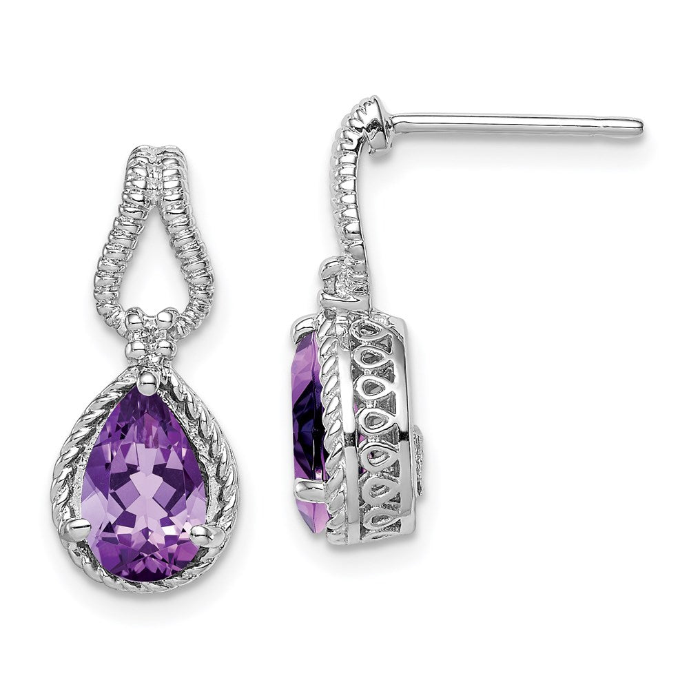 Sterling Silver Rhodium-plated Amethyst and Diamond Earrings