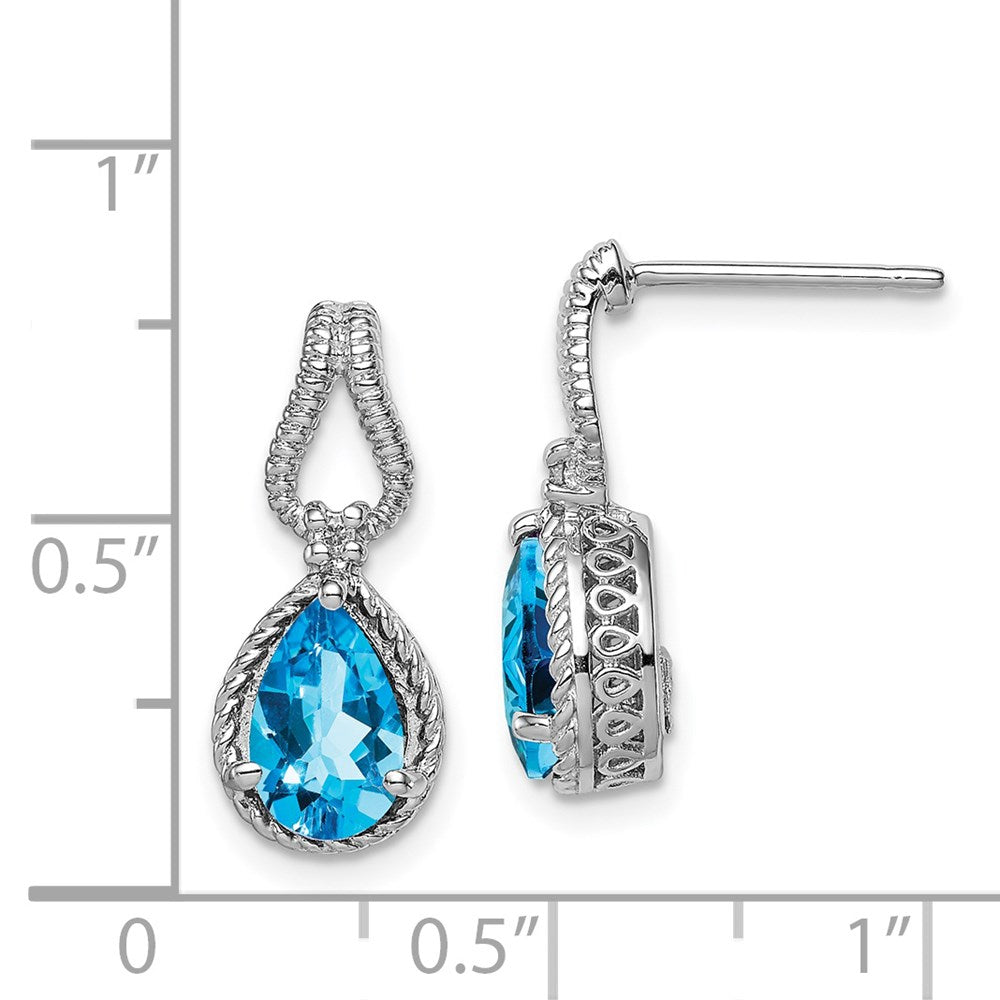 Sterling Silver Rhodium-plated Blue Topaz and Diamond Earrings