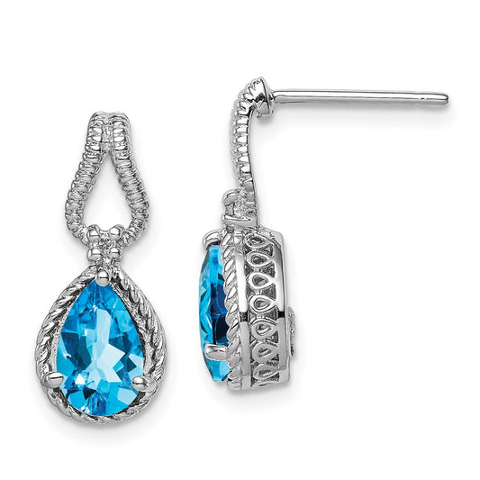 Sterling Silver Rhodium-plated Blue Topaz and Diamond Earrings