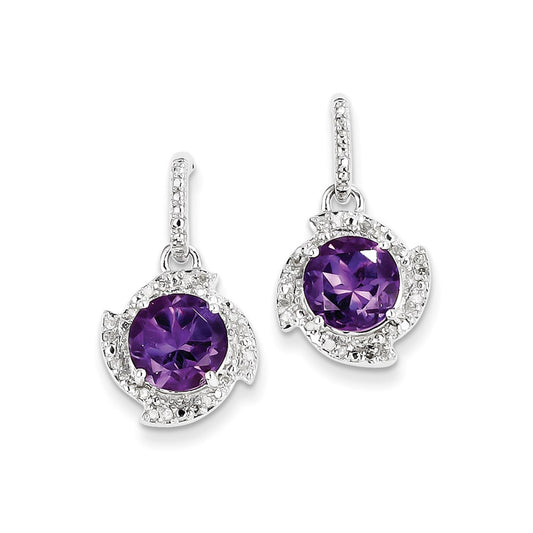 Sterling Silver Amethyst and Diamond Earrings