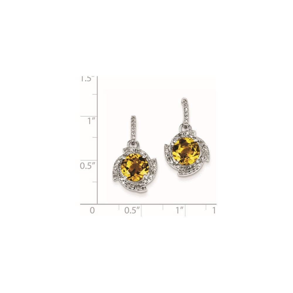 Sterling Silver Whiskey Quartz and Diamond Earrings